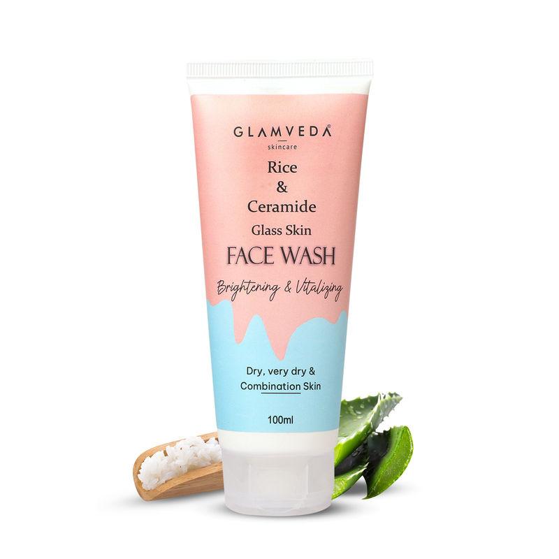 glamveda rice water & ceramide glass skin brightening face wash