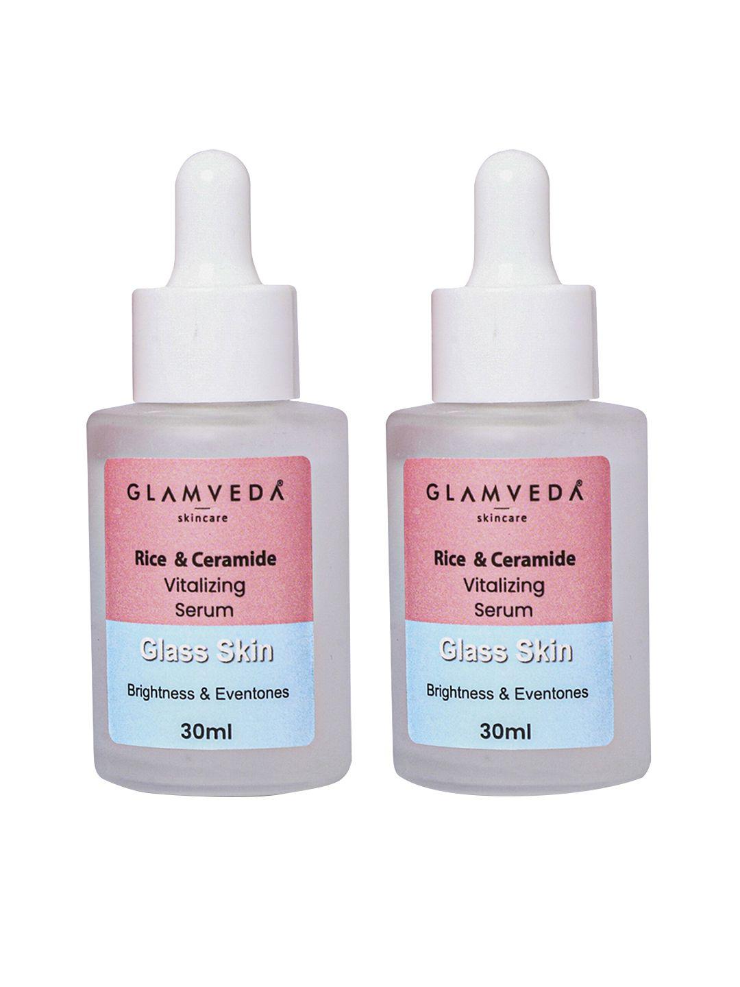 glamveda set of 2 glass skin korean rice water & ceramide vitalizing serum - 30ml each