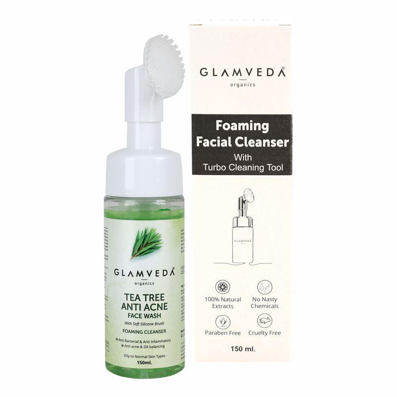 glamveda tea tree anti acne face wash with soft silicone brush