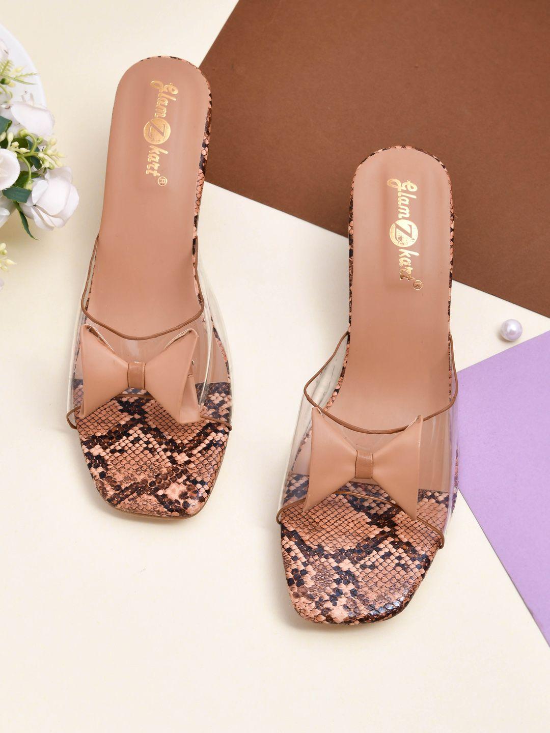 glamzkart printed open toe block heels with bows