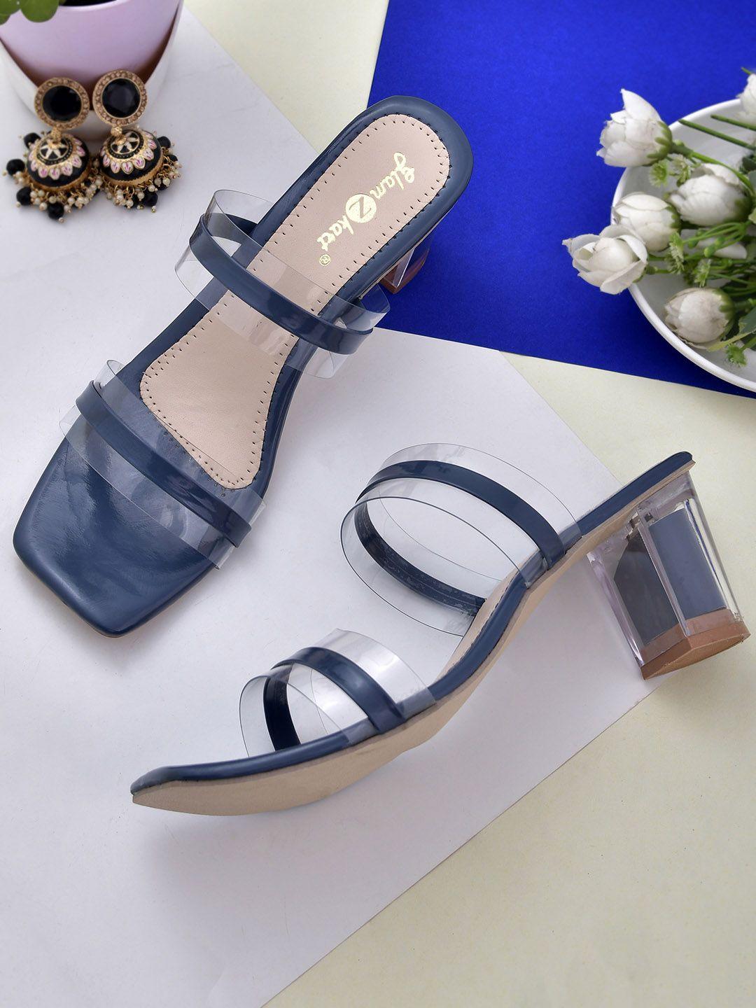 glamzkart blue block mules with tassels