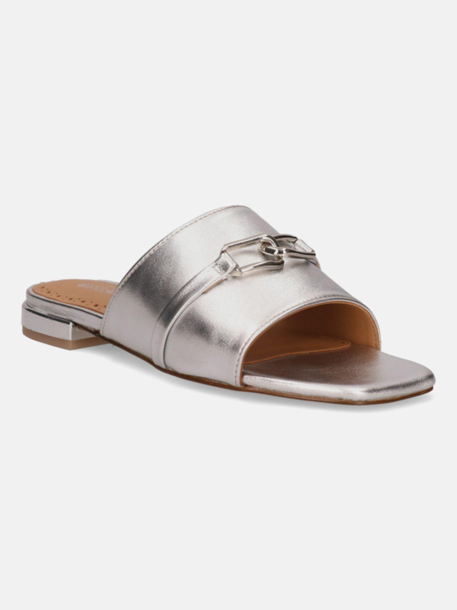 glaze silver leather womens sandals