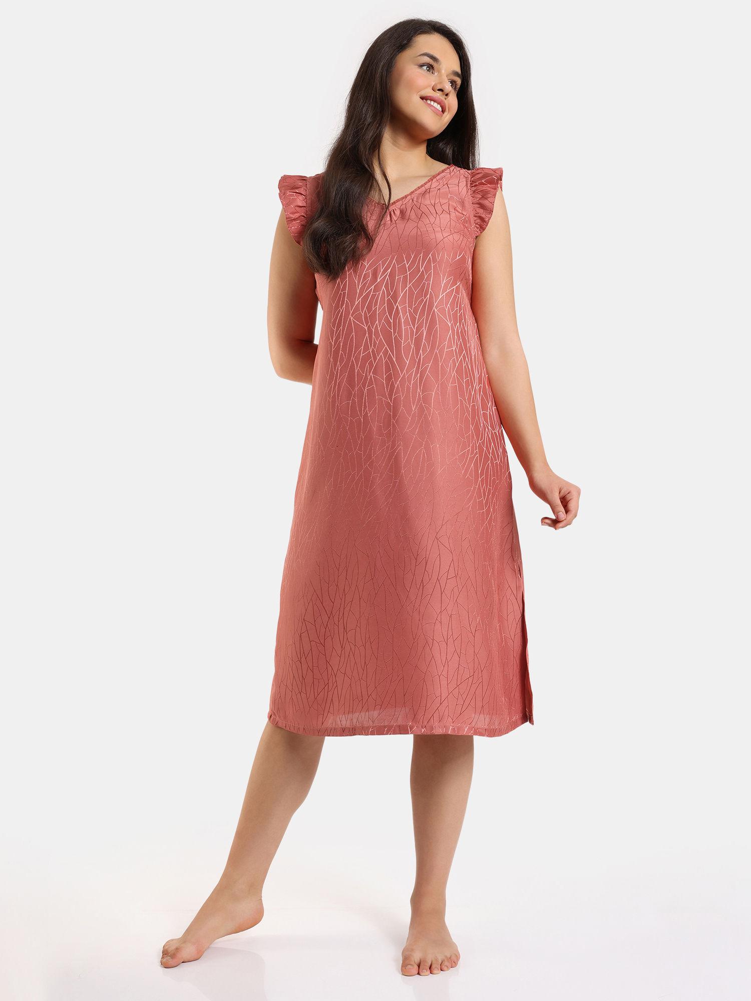 glaze woven mid length nightdress - cinnabar