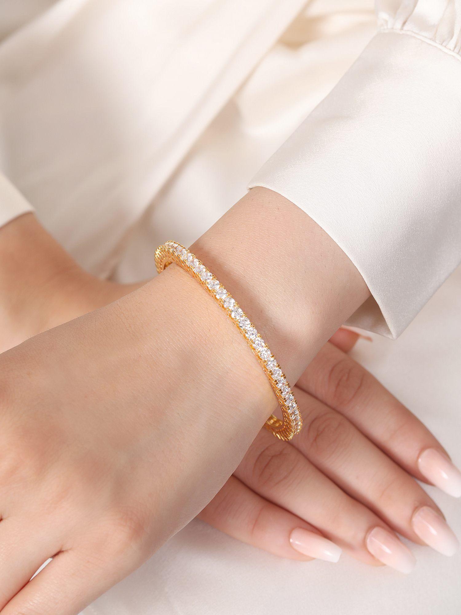 gleaming beauty gold-plated bangle with white cubic zirconia