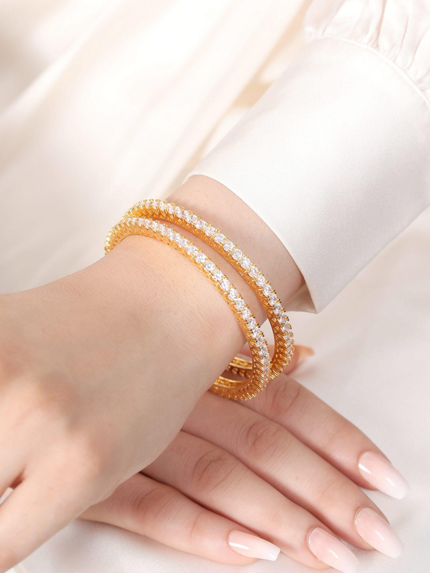 gleaming beauty gold-plated bangle with white cubic zirconia