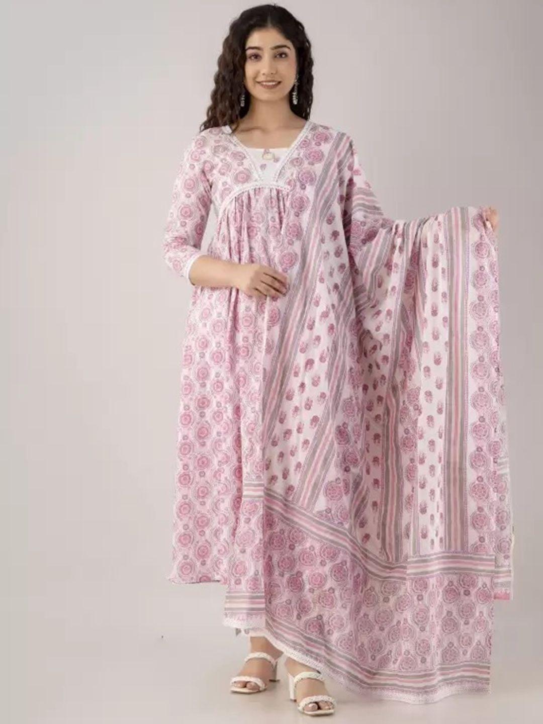 glider girl floral printed pure cotton kurta & trousers with dupatta