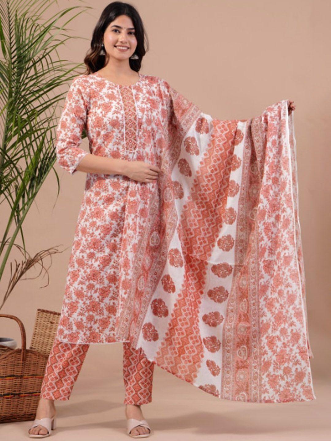glider girl floral printed pure cotton kurta & trousers with dupatta
