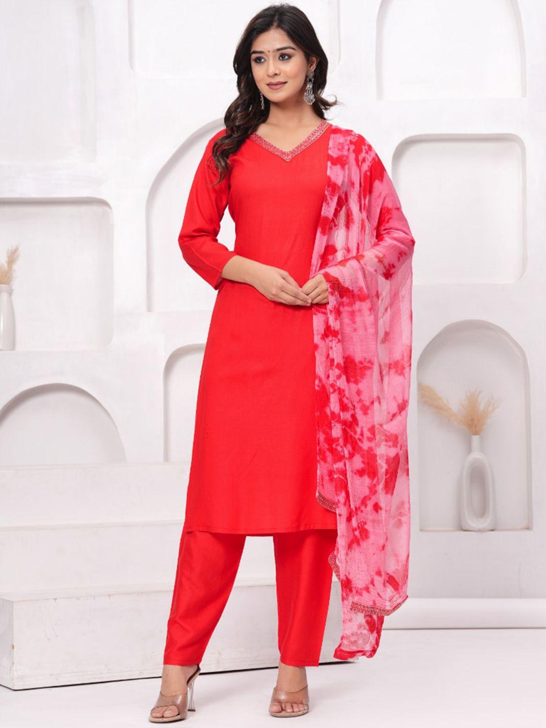 glider girl sequinned pure cotton straight kurta with trousers & with dupatta