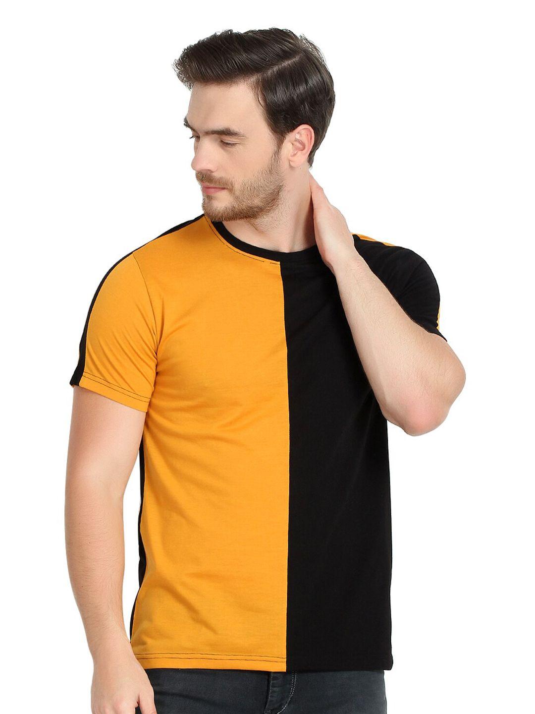 glito men yellow colourblocked hooded pockets t-shirt