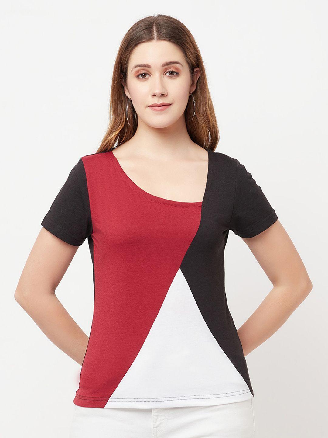 glito colourblocked round neck cotton top