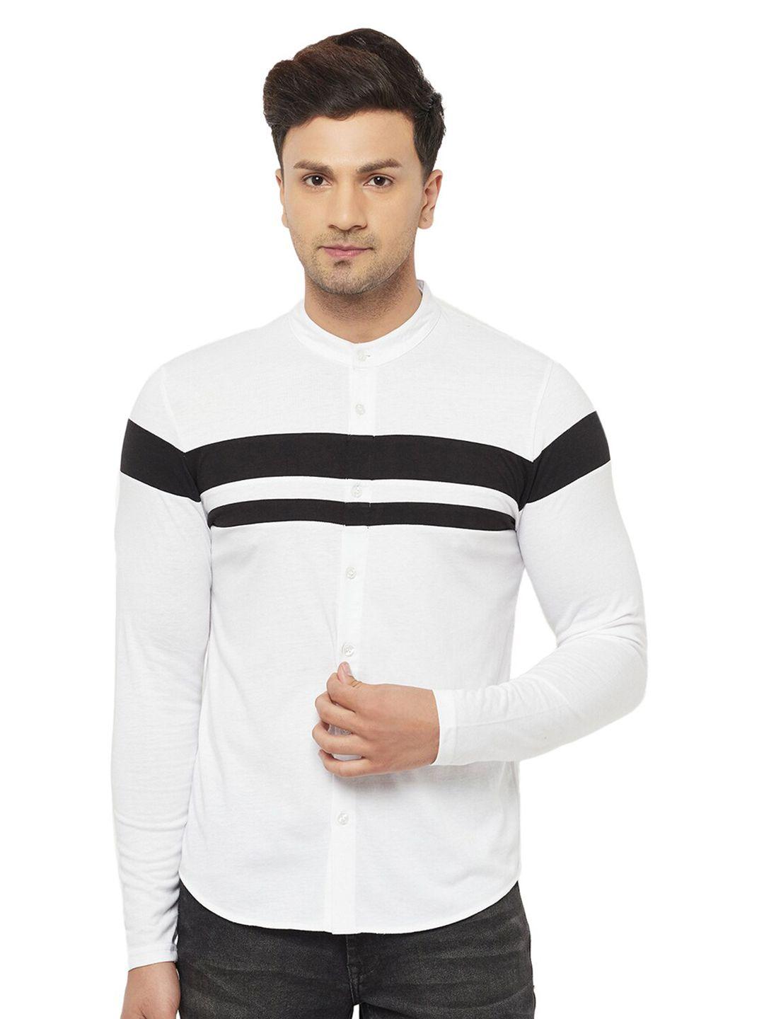 glito comfort striped band collar cotton casual shirt