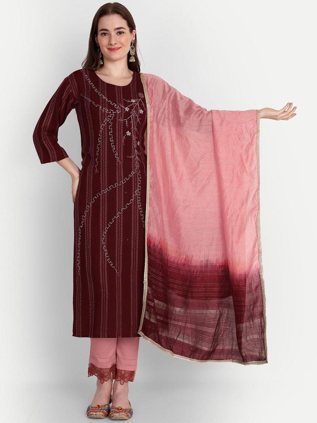 glito geometric woven design beads & stones kurta with trousers & dupatta