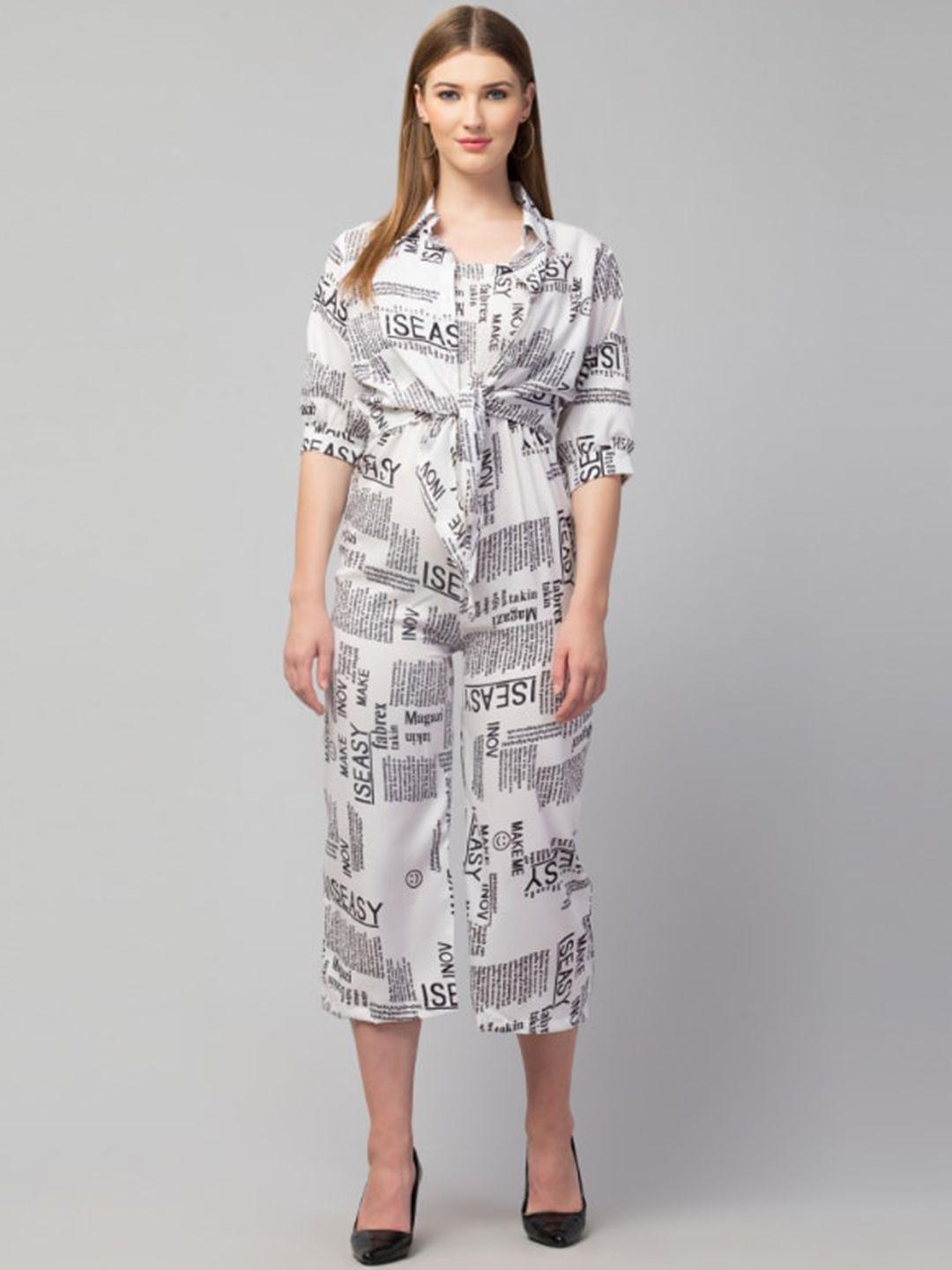 glito printed shirt collar tie-ups jumpsuit