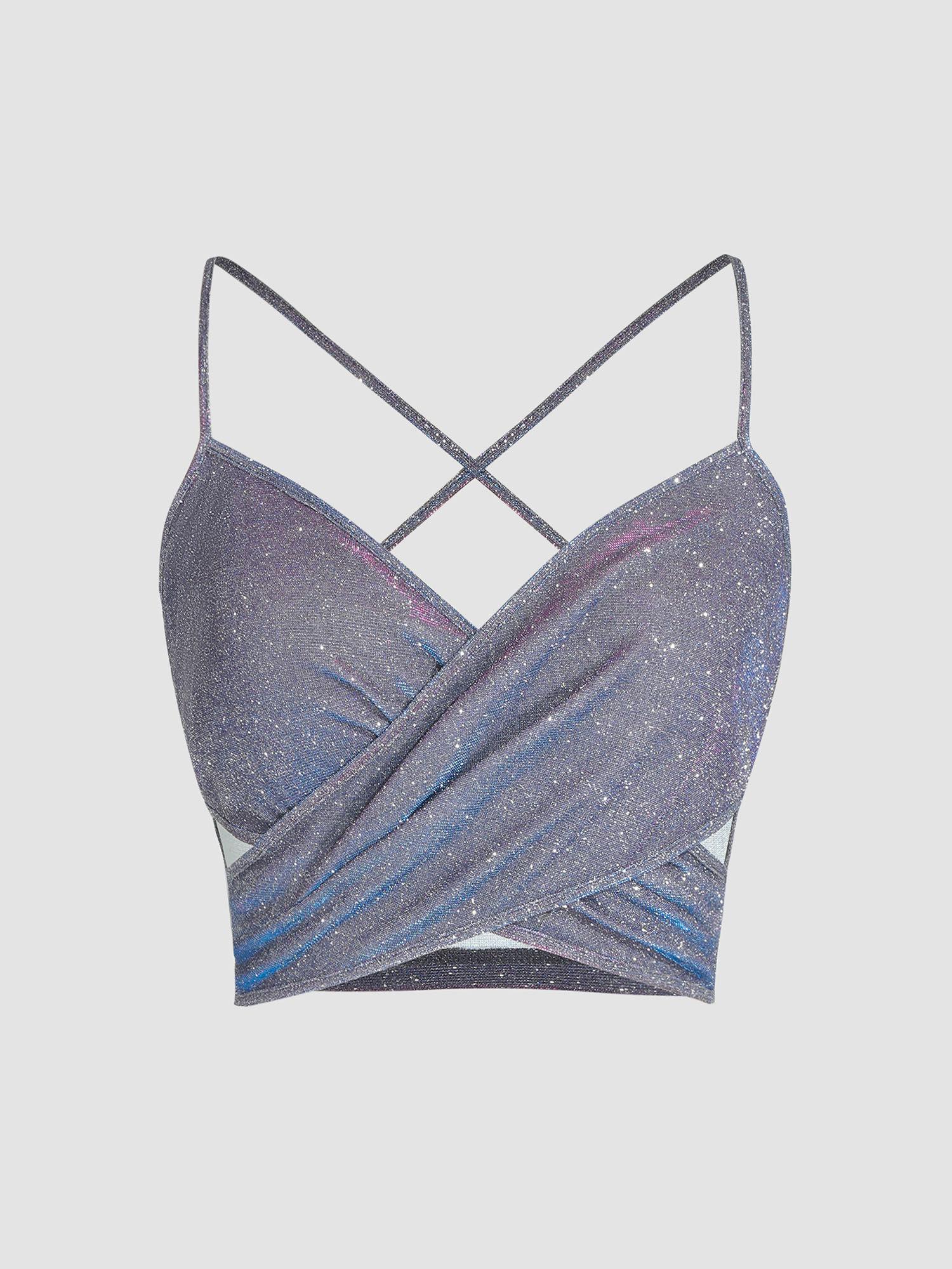 glitter cross wrap cami crop top