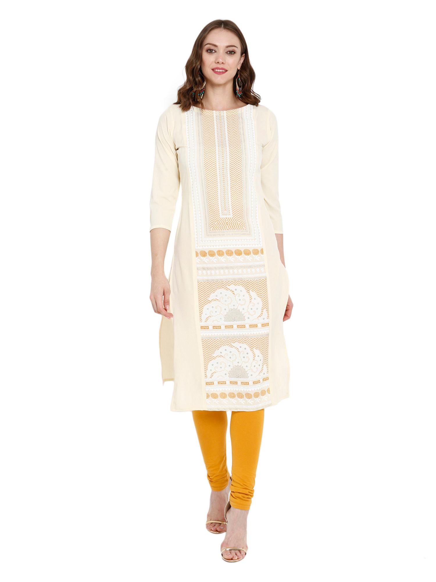 glitter printed beige kurta