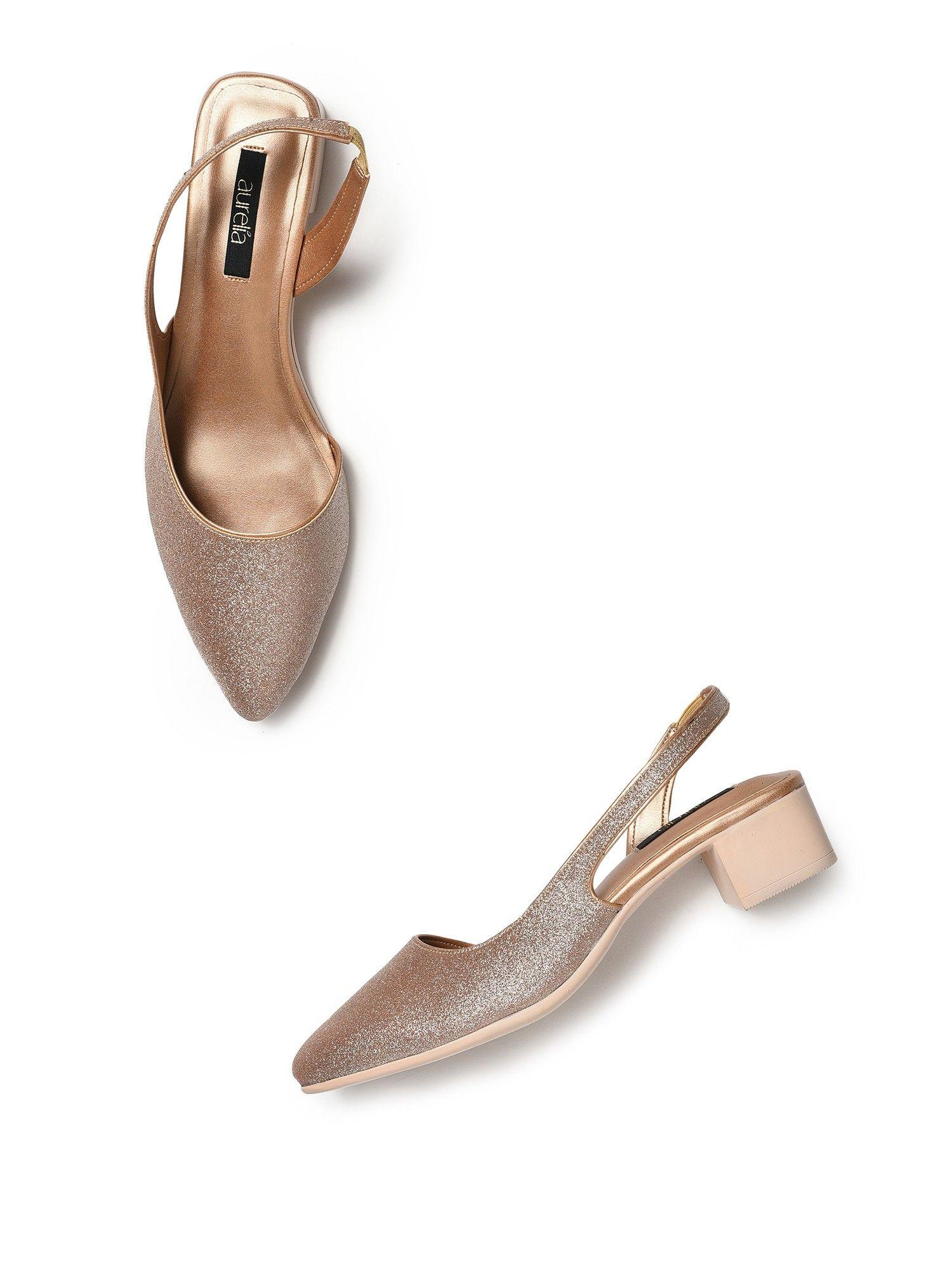 glitter rose copper glitter pointed block heel