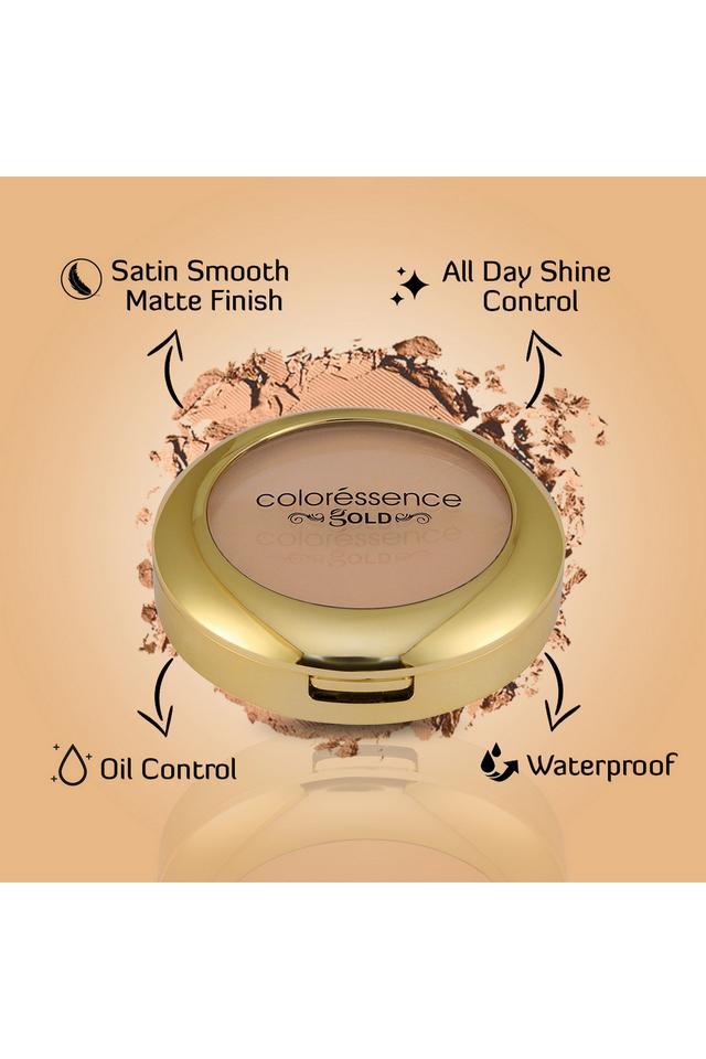 glitterati compact powder gold range oil free matte finish face satin formula, blush matte