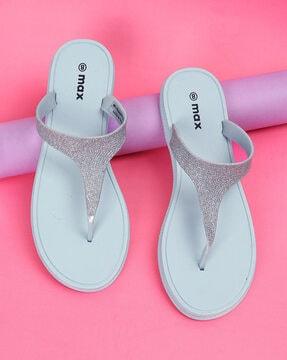 glittered t-strap flat sandals