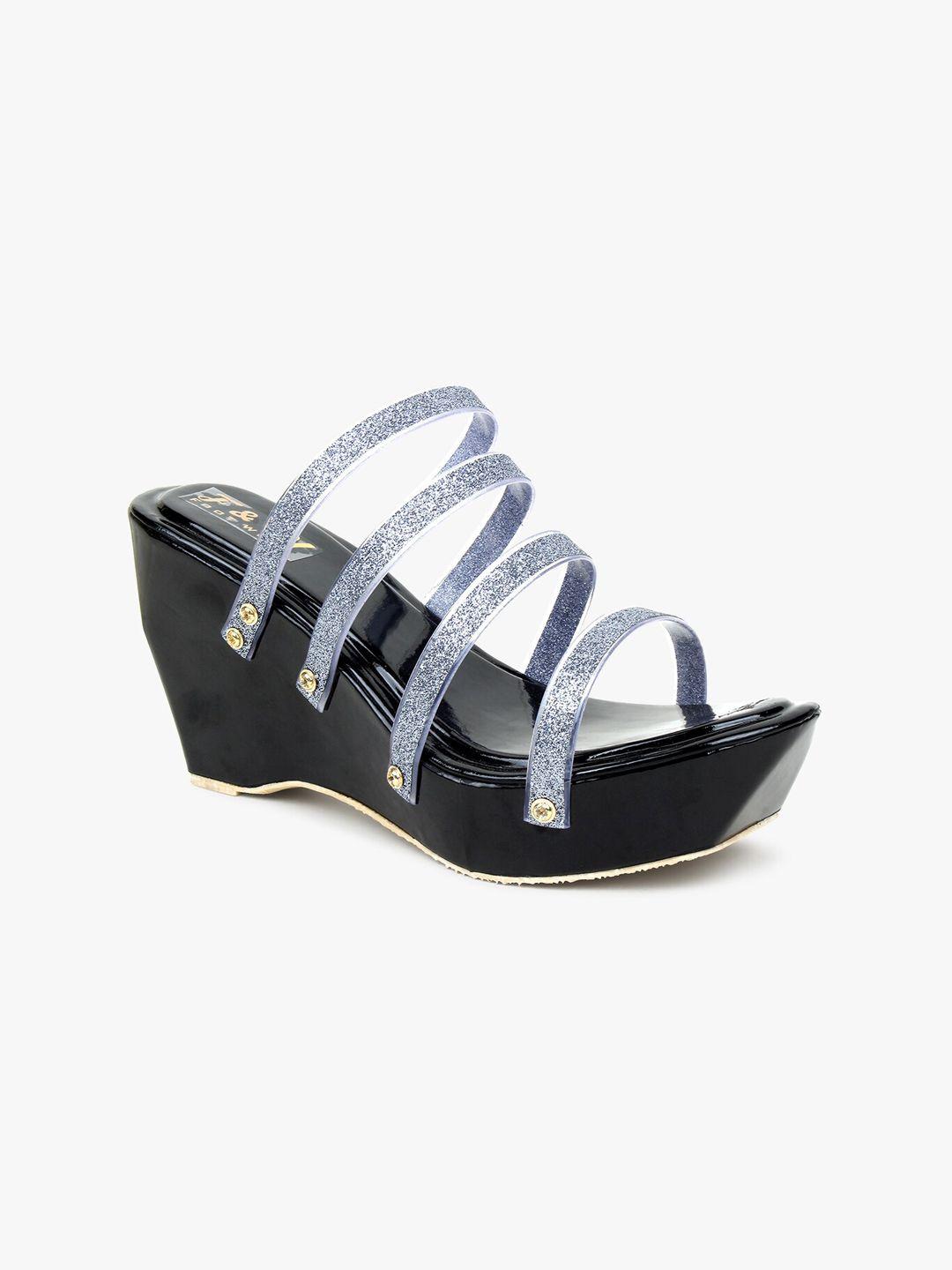 glitzy galz black textured wedge heels
