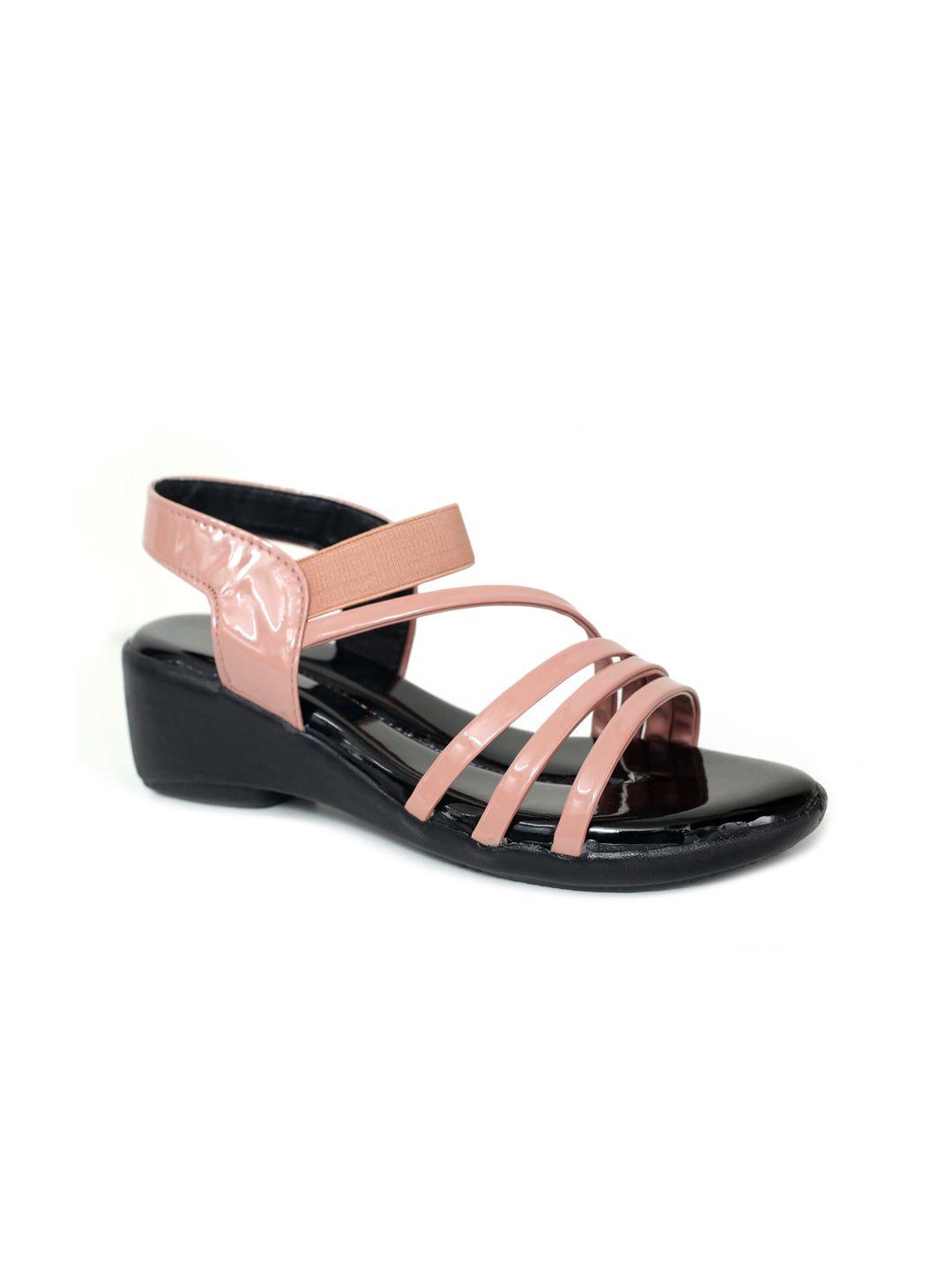 glitzy galz peach-coloured & black comfort sandals