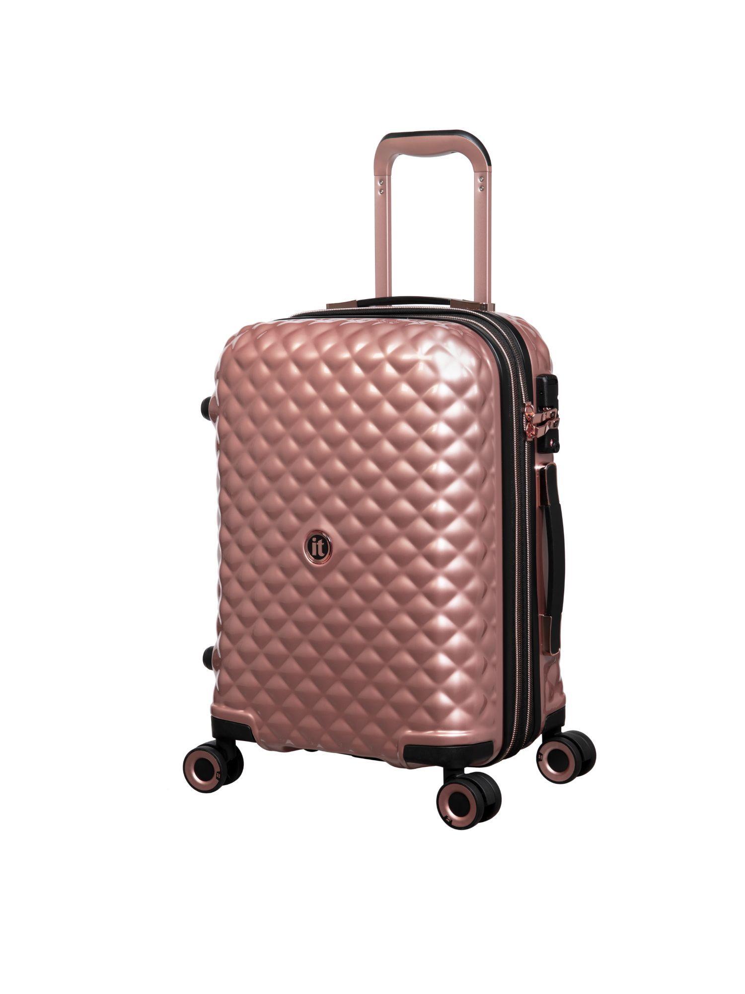 glitzy rose gold expandable trolley bag