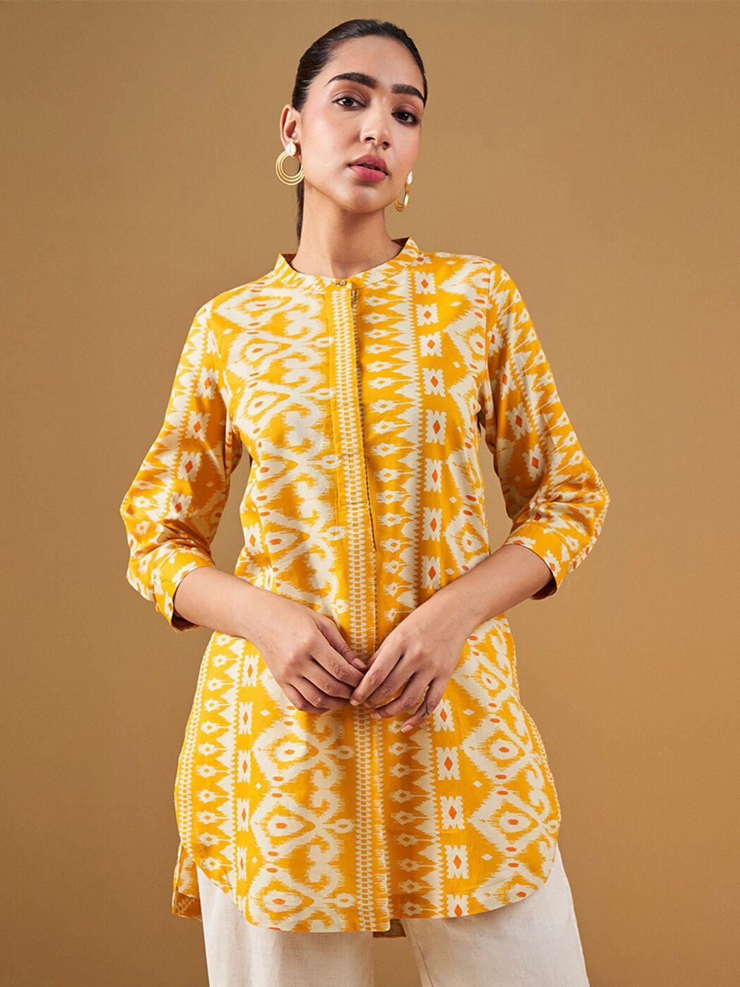 global desi ethnic motifs printed pure cotton straight kurti
