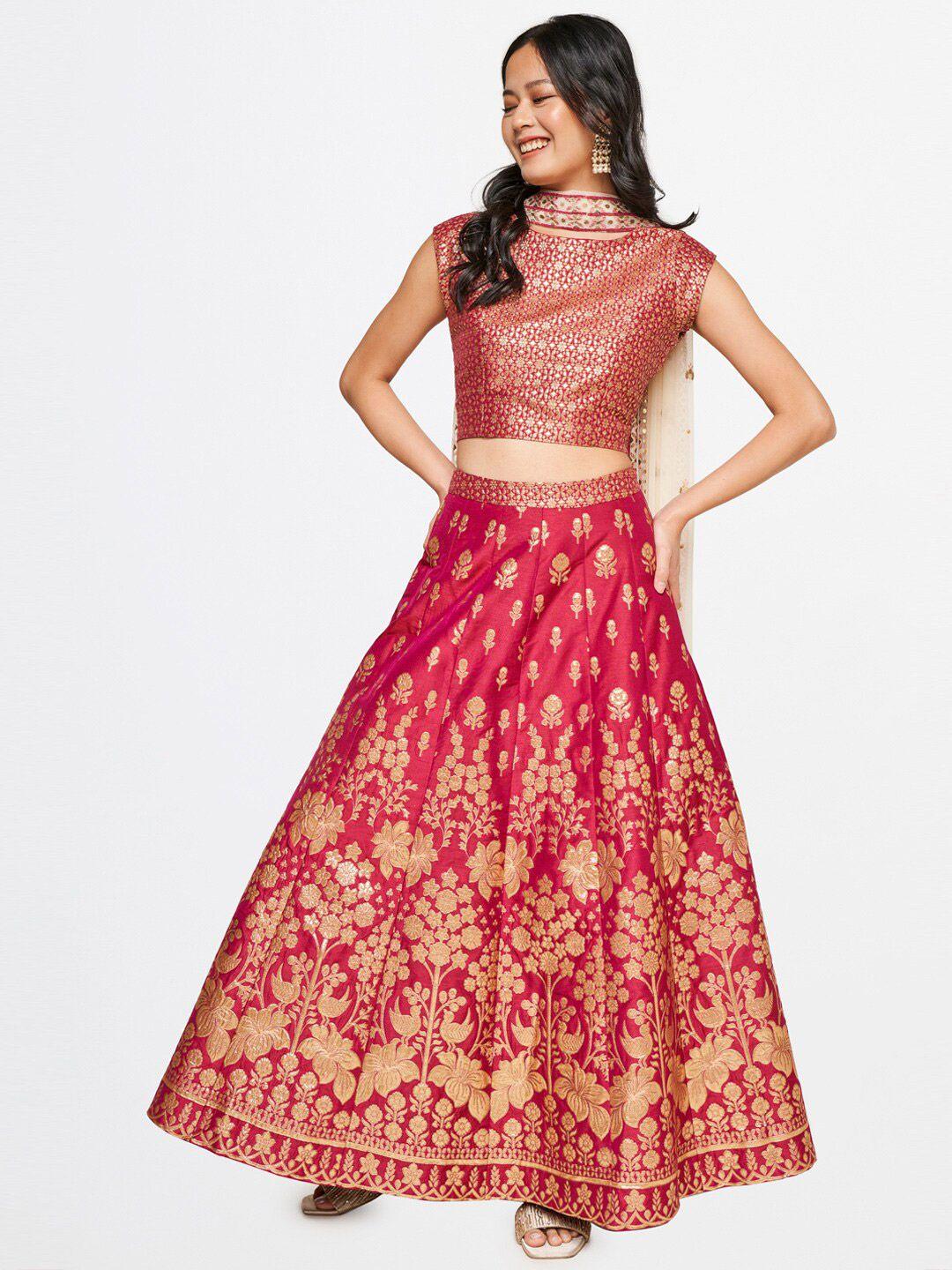 global desi floral brocade ready to wear lehenga & blouse with dupatta