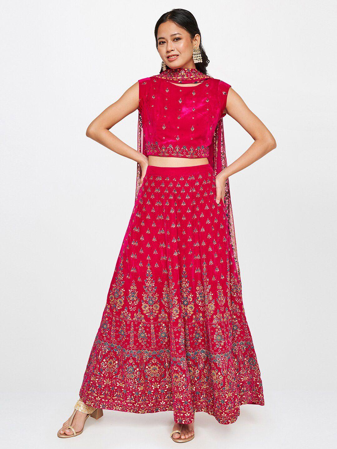 global desi floral printed ready to wear lehenga & blouse with dupatta