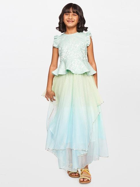 global desi girl aqua embroidered top & skirt