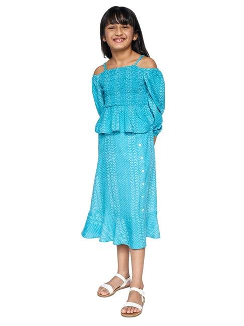 global desi girl aqua printed top with skirt