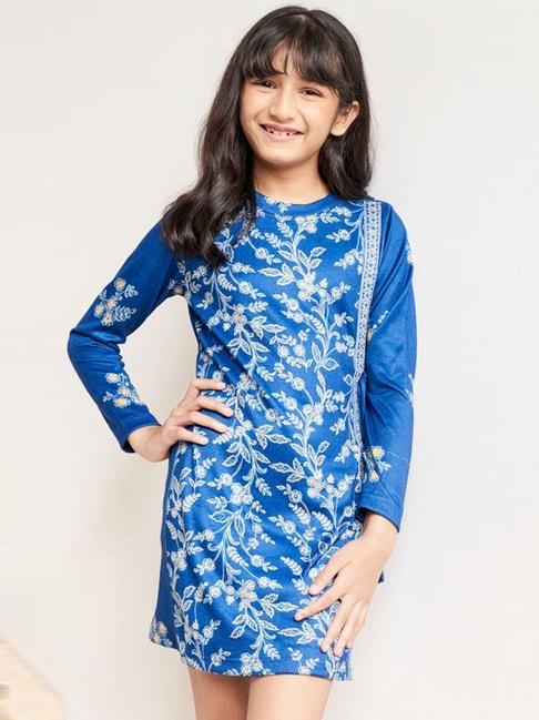 global desi girl blue floral print full sleeves dress