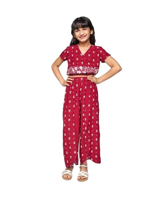global desi girl maroon printed crop top with pants