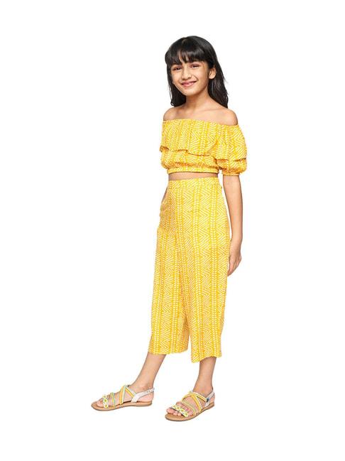 global desi girl mustard printed crop top with pants