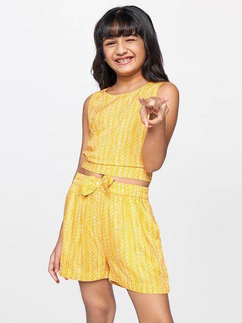 global desi girl mustard printed top & shorts