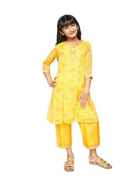 global desi girl yellow printed kurta with pants