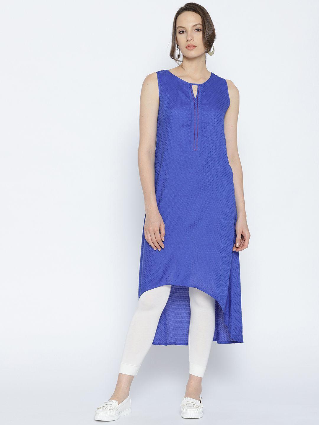 global desi women blue woven design straight kurta