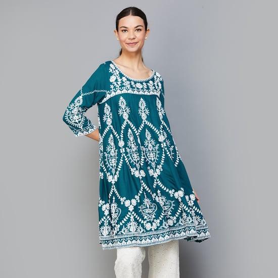 global desi women embroidered a-line kurta