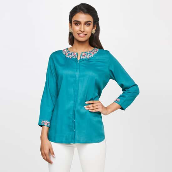 global desi women embroidered straight top