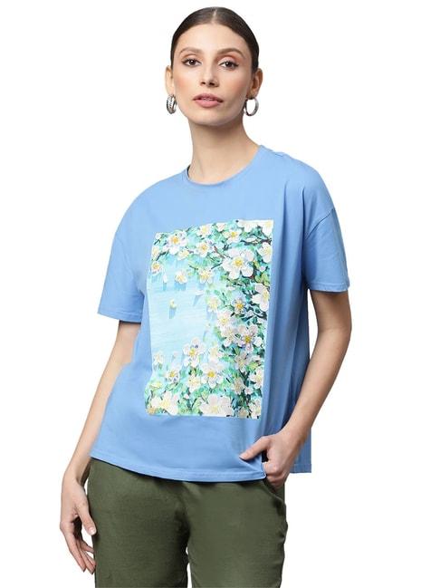 global republic blue cotton floral print t-shirt
