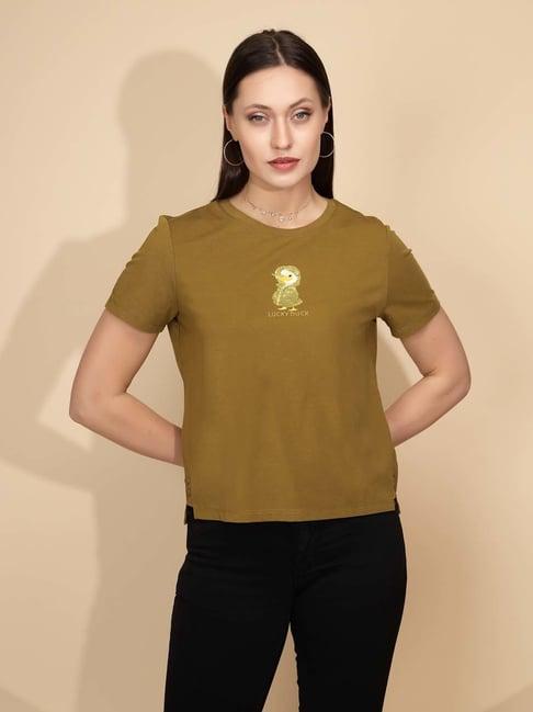 global republic green embroidered t-shirt