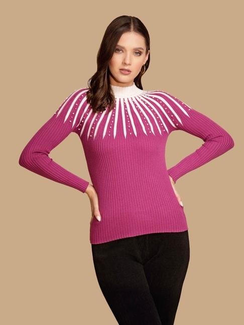 global republic pink & white knit embellished pullover