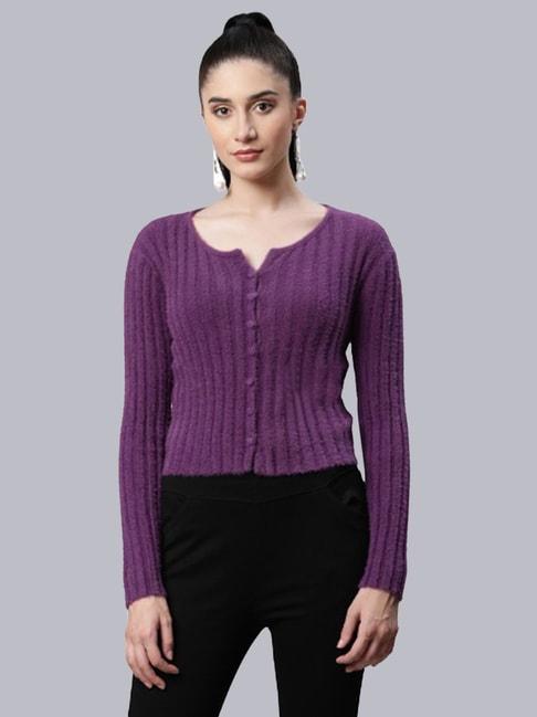 global republic purple knitted self design cardigan