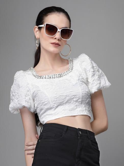 global republic white embroidered box top