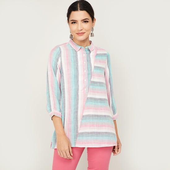 global desi asymmetric striped collared top