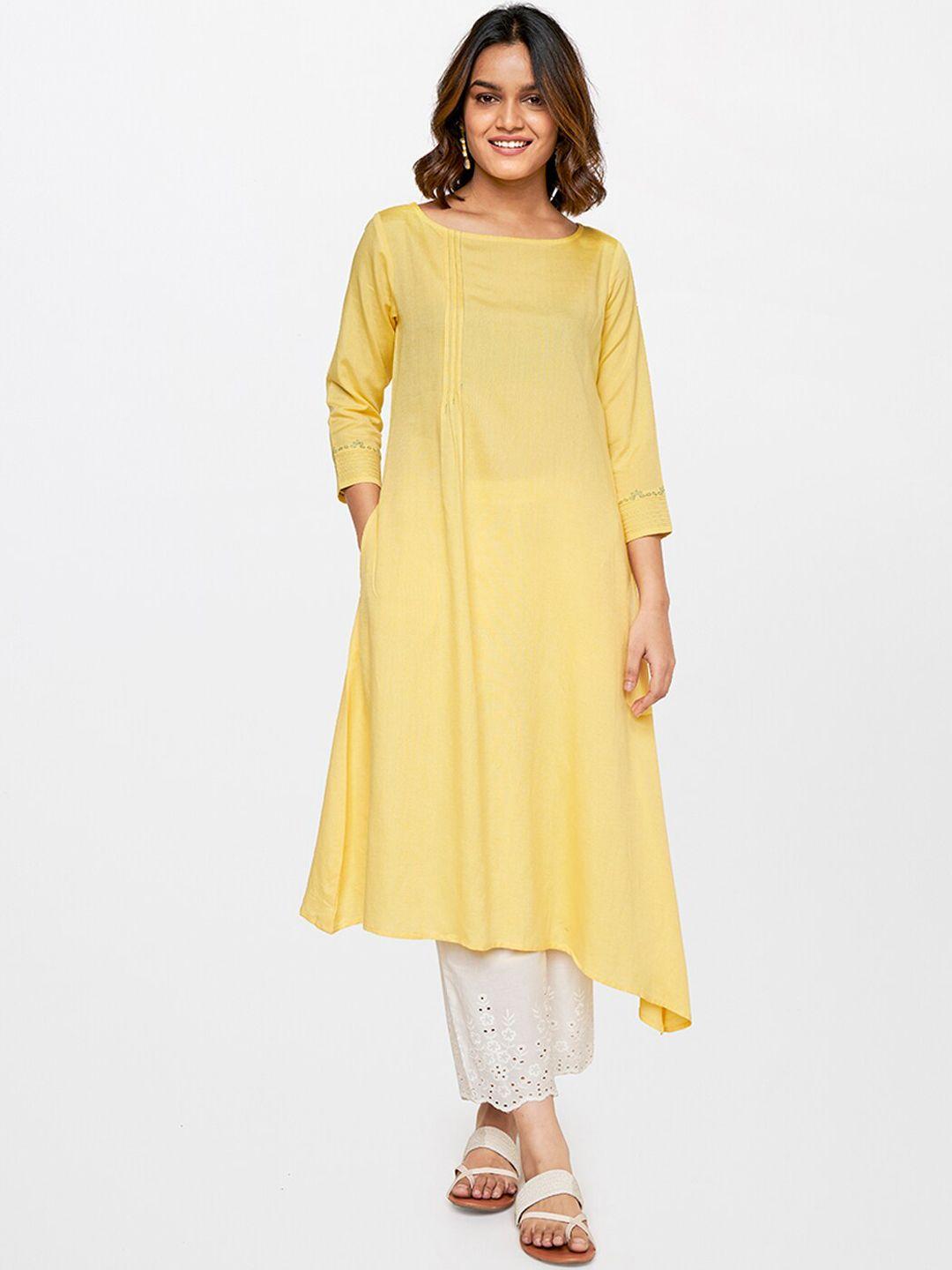 global desi asymmteric thread work a-line kurta