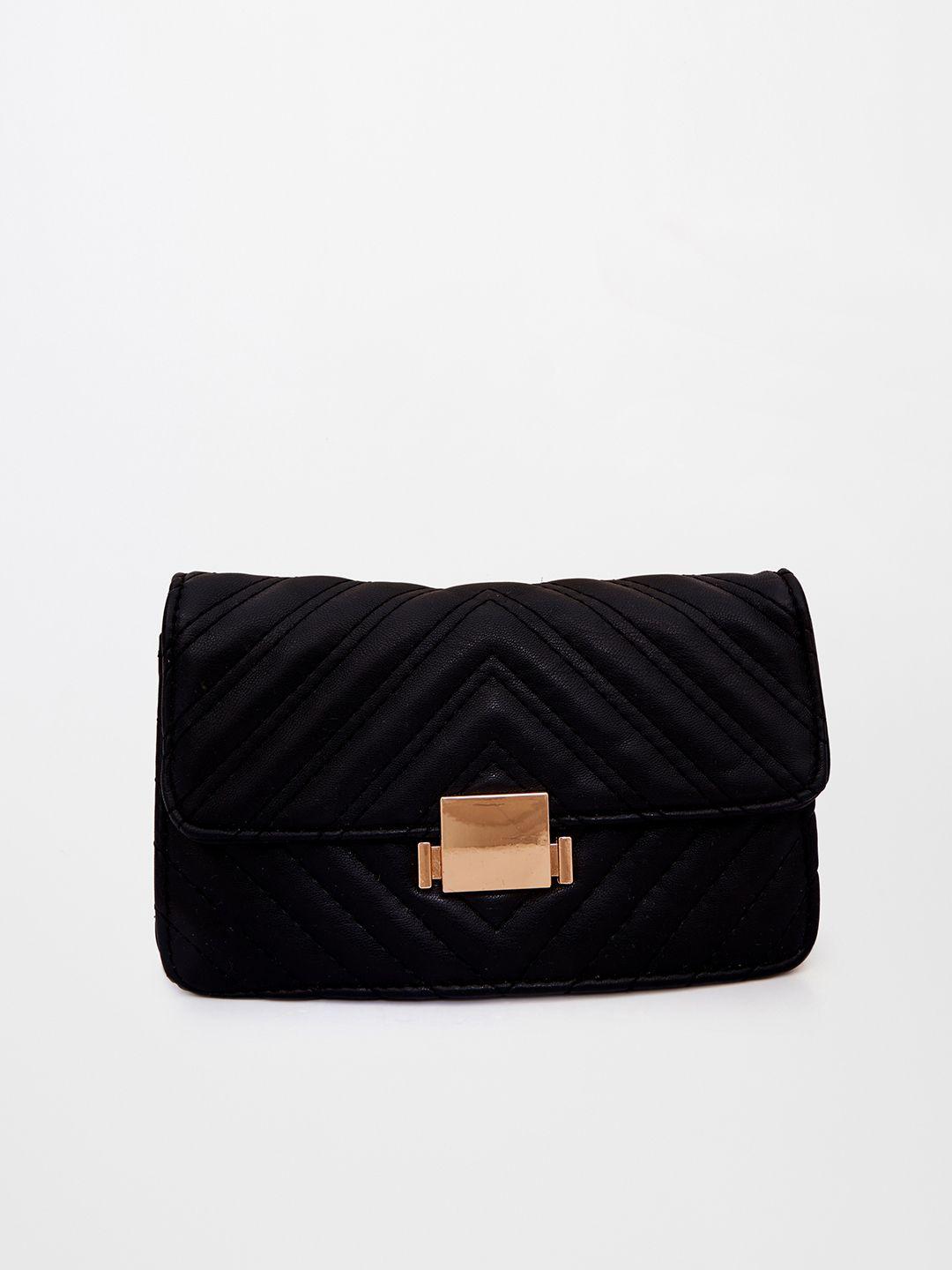 global desi black textured purse clutch