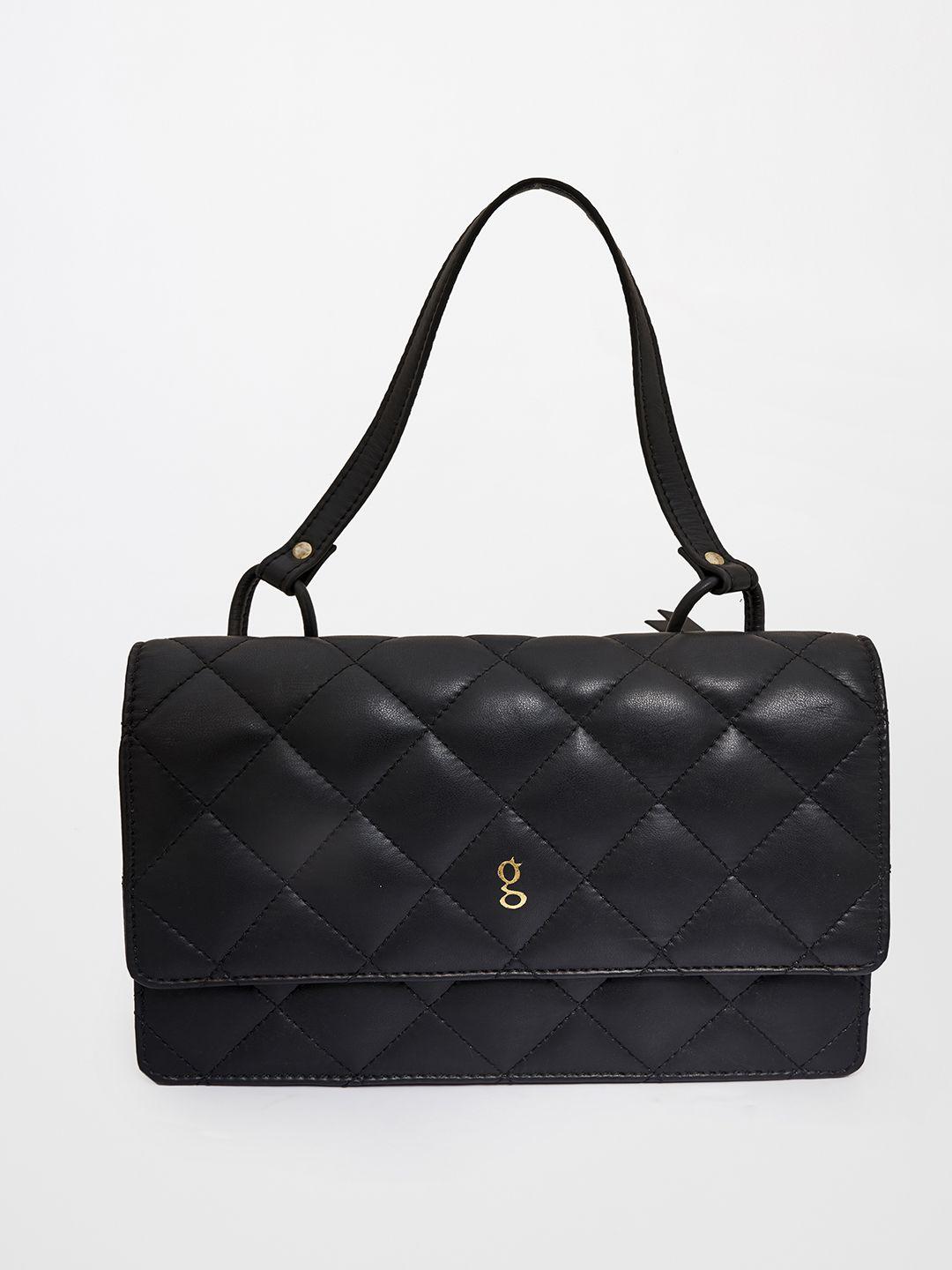 global desi black textured structured handheld bag with quilted