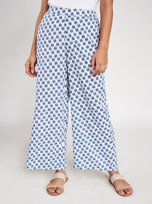 global desi blue & white floral print trousers