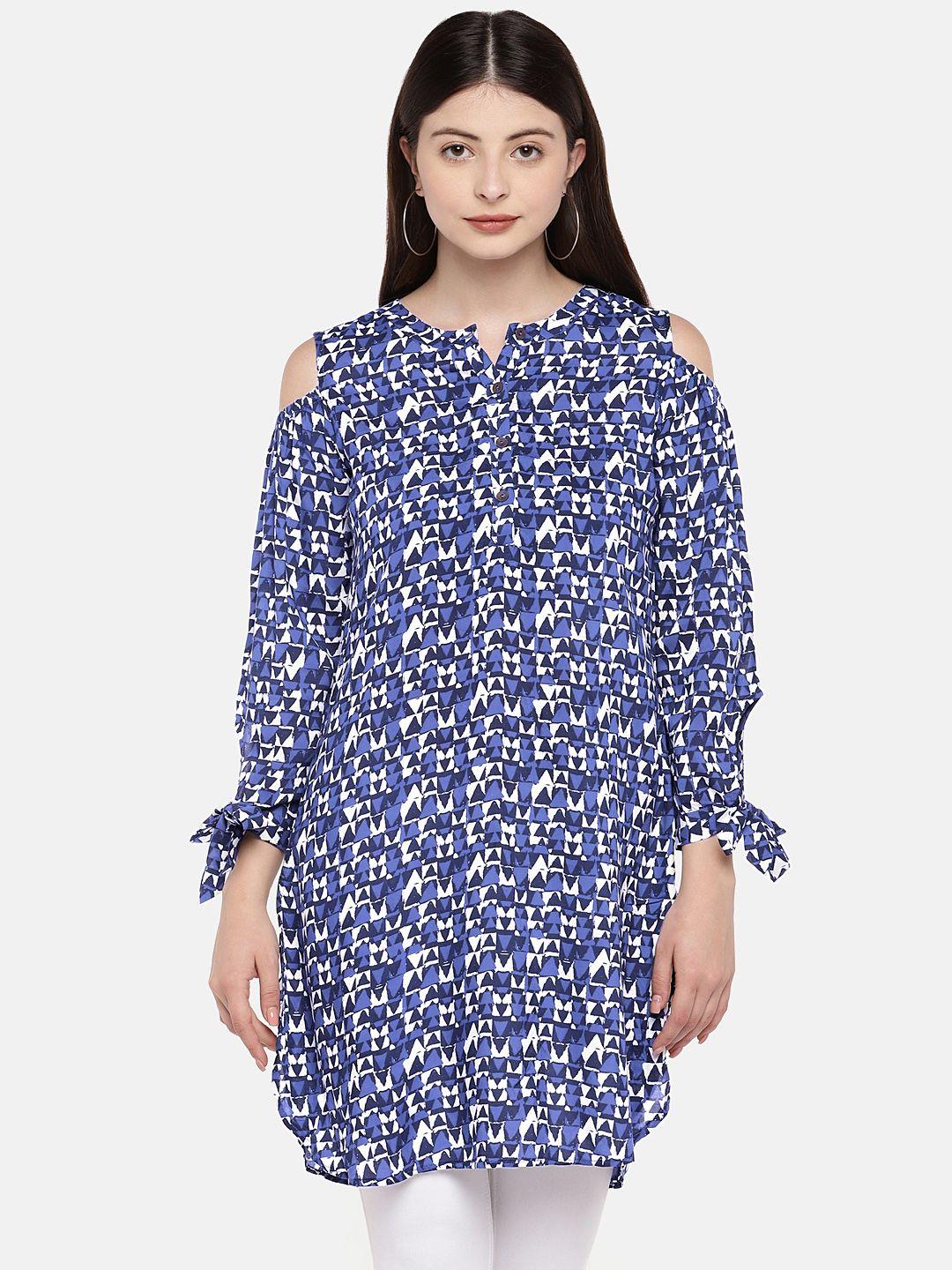 global desi blue & white printed tunic