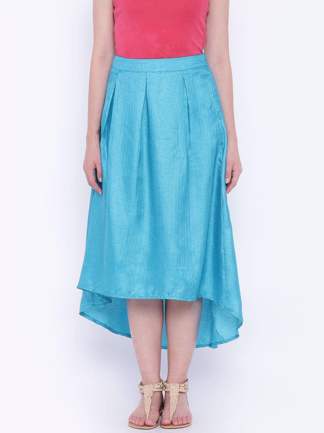 global desi blue flared high-low skirt